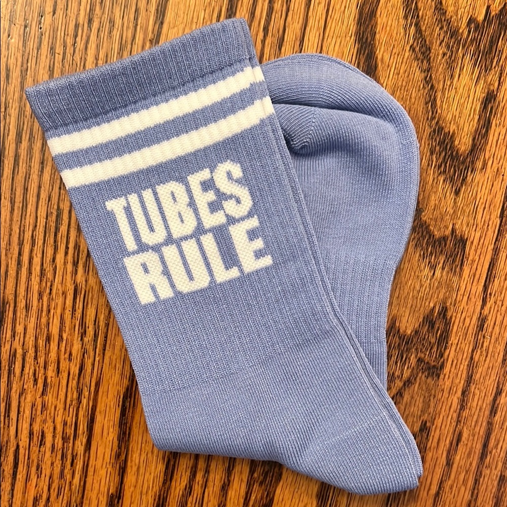 “Tubes Rule” Purple Tall Socks NEW Stripe Classic Manley Ribbed Knit Casual